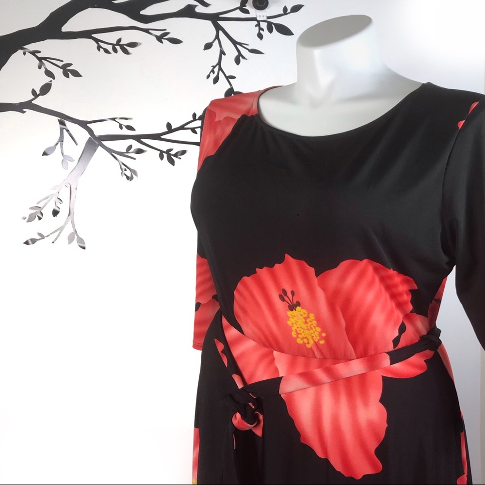 Sexy Diva Plus Size Maxi Hibiscus Coral Sleeve Floral Dress